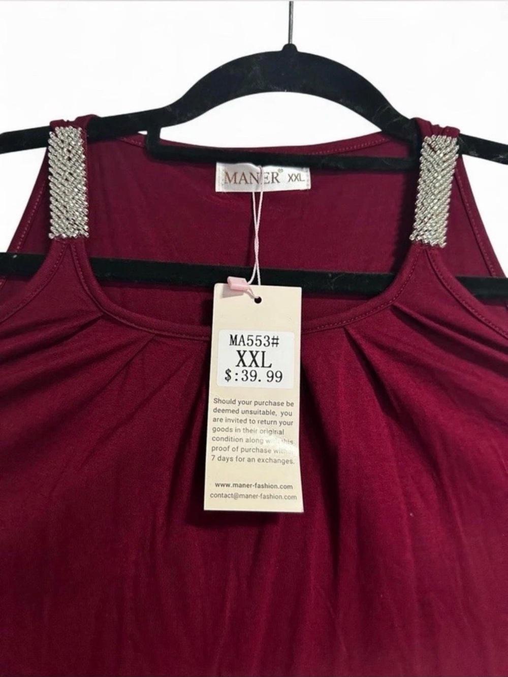 Maner XXL Women's Jeweled Strap Burgundy Tank Top